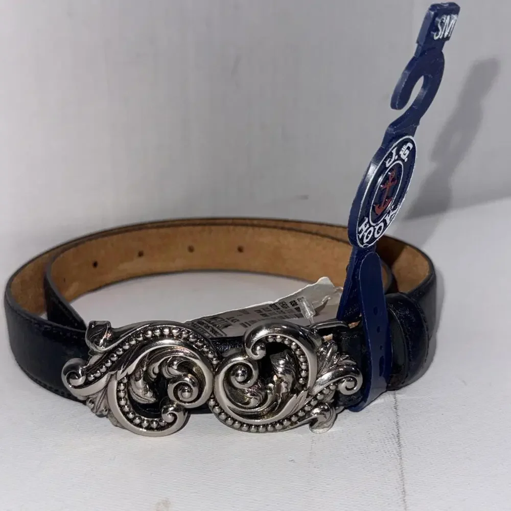 90’s Y2K J.‎ G. Hook BLACK LEATHER SILVER SWIRL WESTERN BUCKLE BELT Small NWT